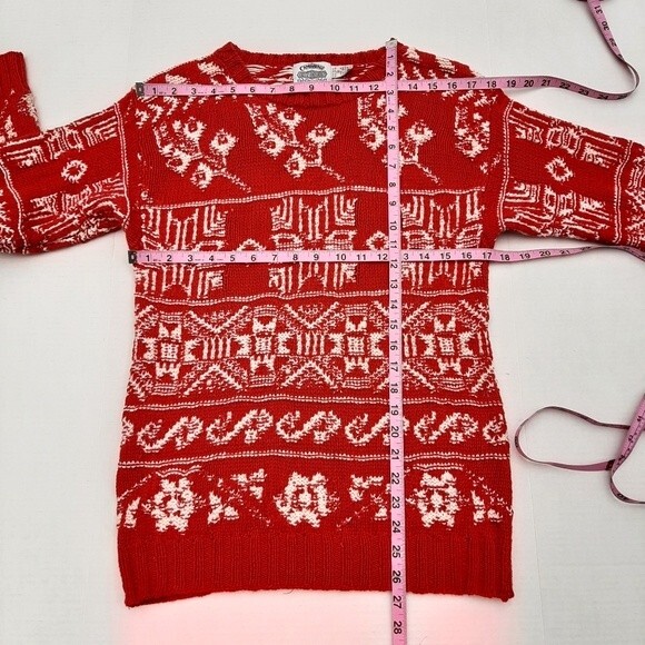 Vintage Ugly Sweater Cambridge Dry Goods Knit Red Cotton Snowflake Holiday Small - Picture 7 of 16